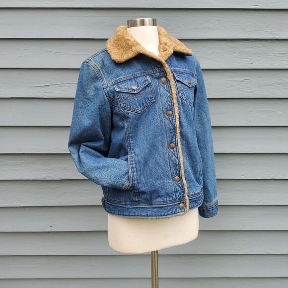 Vintage 90s y2k JLC Bratz Blue Jean Denim Faux Fur Collar Trucker Jacket Woman M - Picture 2 of 8